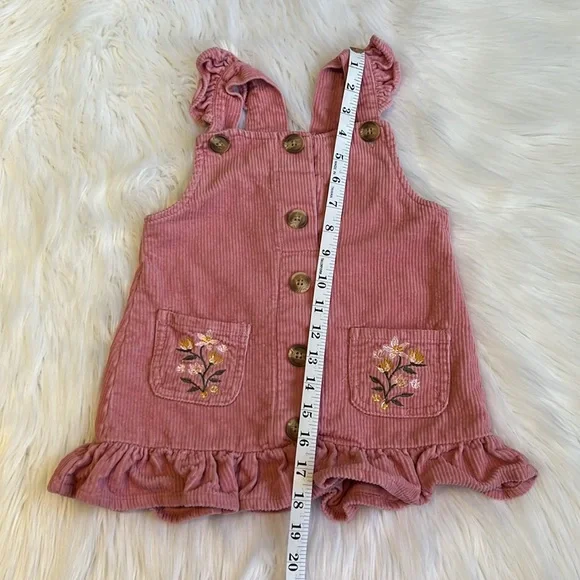 Pink Corduroy Dress Floral Embroidery, Pockets, Ruffles Size 4T - Picture 4 of 8
